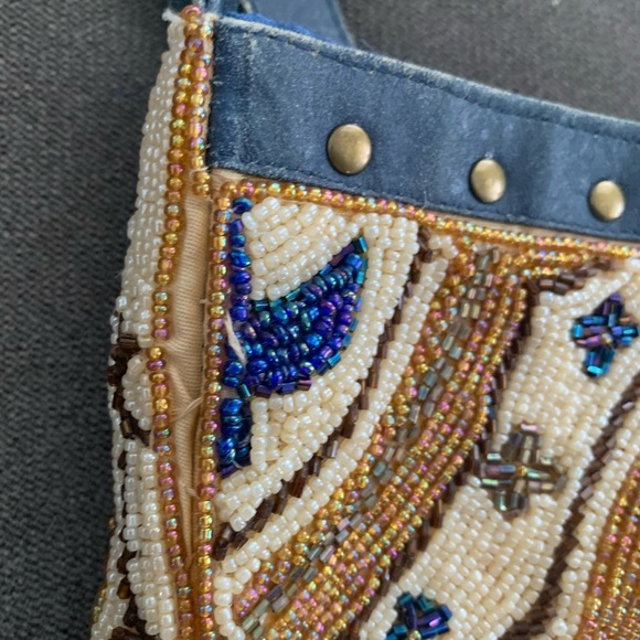 Christiana Beaded Blue/Ivory/Brown Shoulder Bag - Picture 14 of 16